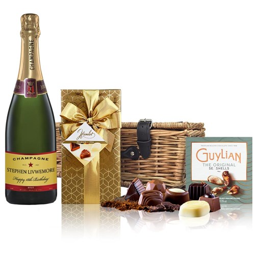 Personalised Champagne - Red Star Label And Chocolates Hamper